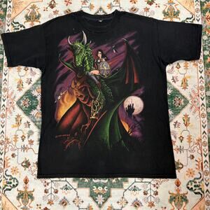 Vintage 1998 Liquid Blue Jacob‎ Dragon & Female Warrior 2-Sided T-Shirt Men's XL